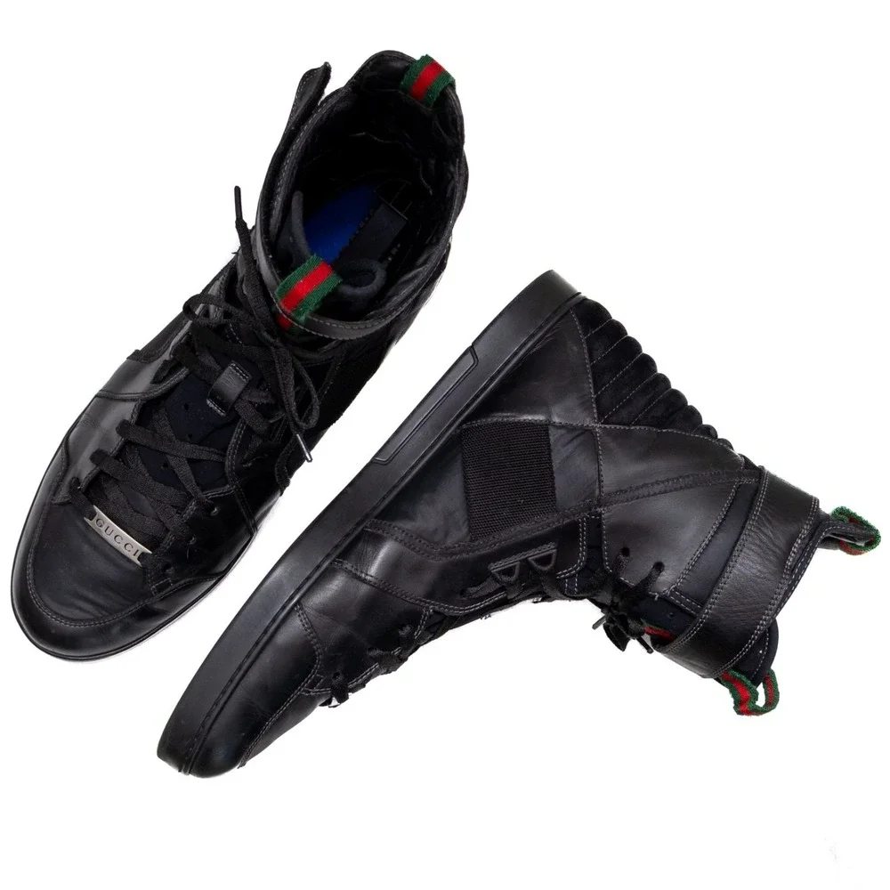 Gucci High Top SneakersUS 10.5  Mens Black Leather Tom Ford Era Strap Shoes - Picture 7 of 16